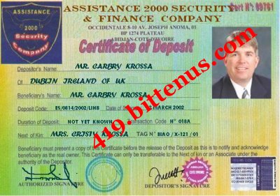 Deposit certificate carbry krossa